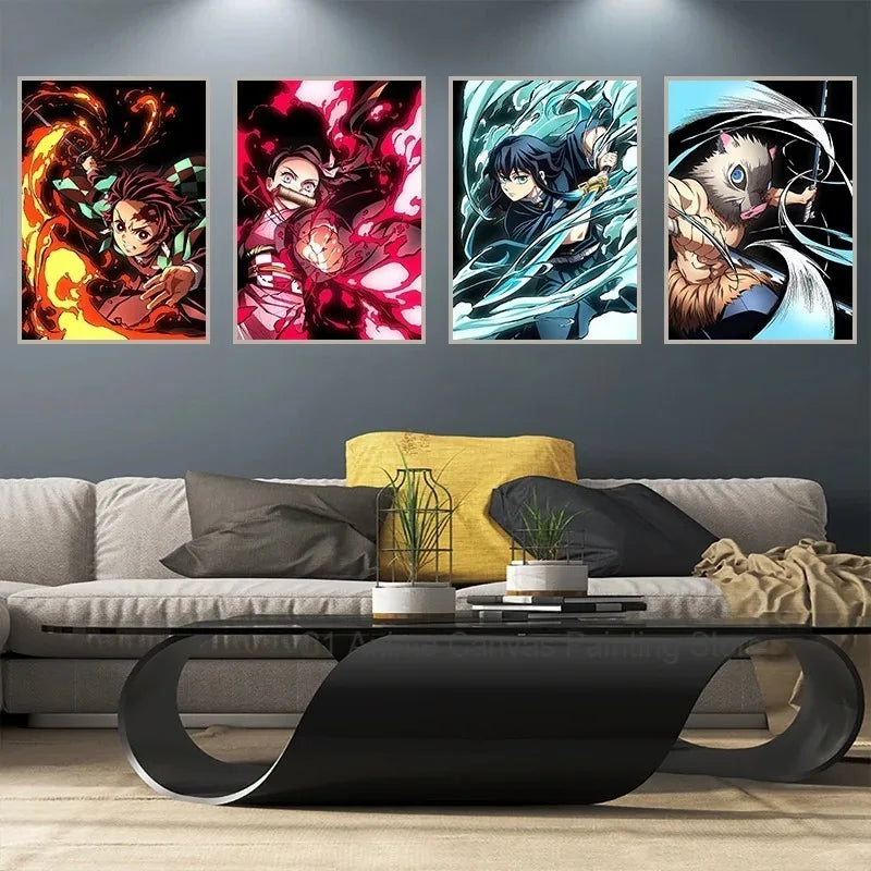 Japanese Anime Demon Slayer Wall Art Poster Nezuko and Tanjiro Home Decor Prints Living Room Bedroom Canvas Painting Mural Gifts Peaceful Pleasures Health and Wellness