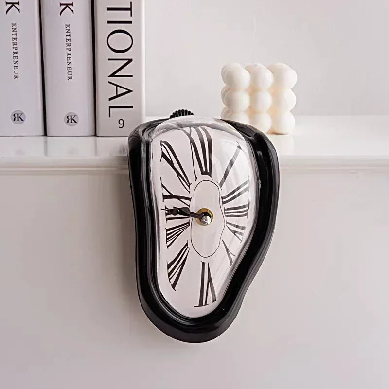 2024 New Novel Surreal Melting Distorted Wall Clocks Surrealist Salvador Dali Style Wall Watch Decoration Gift Home Garden Peaceful Pleasures Health and Wellness Black1