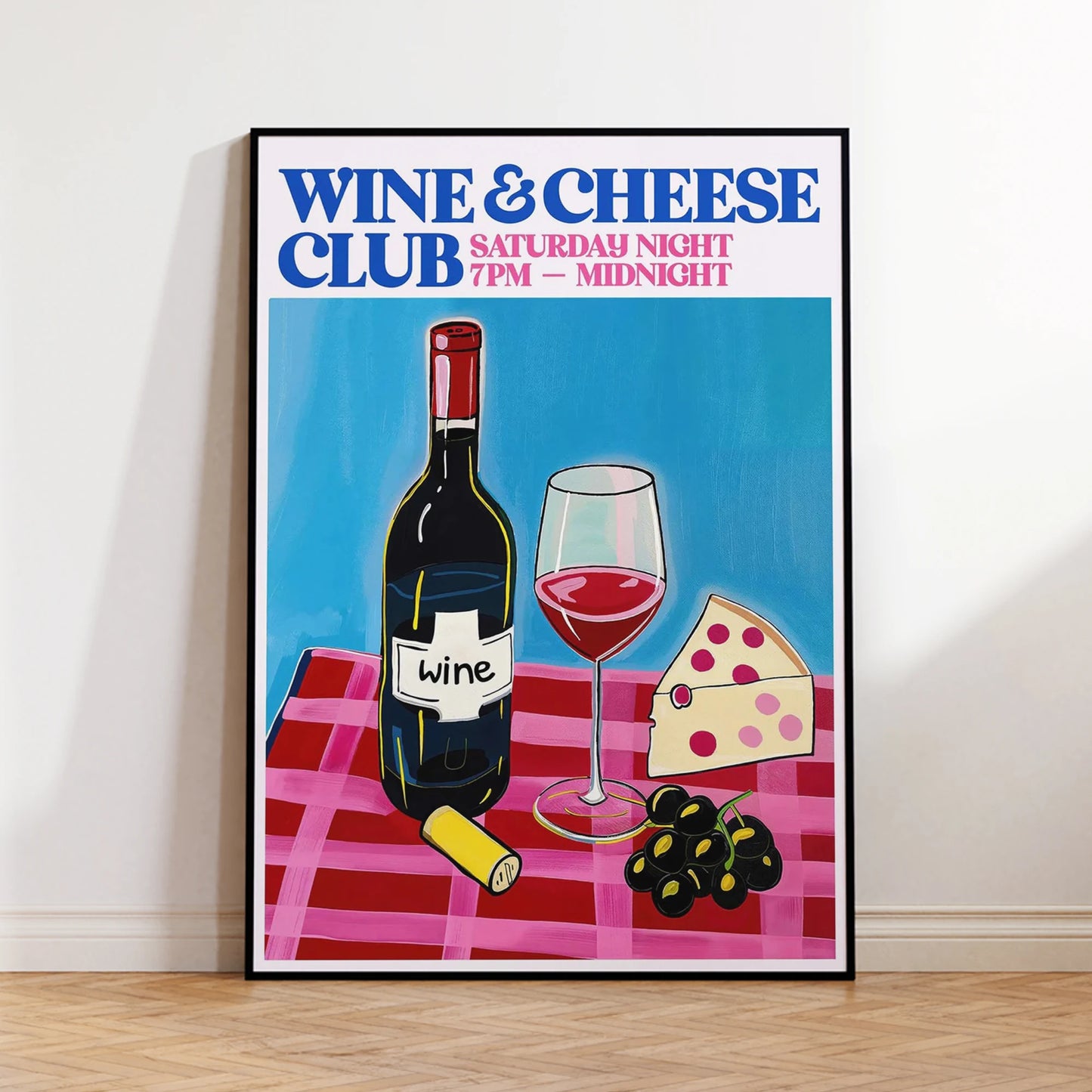 Modern Minimalist Wine & Cheese Canvas Wall Art Print Poster