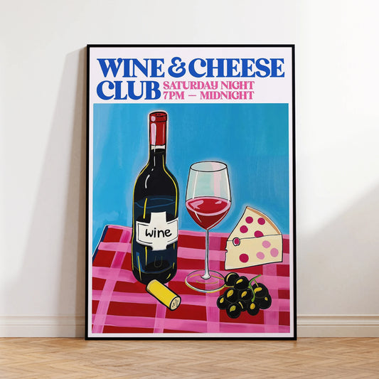 Modern Minimalist Wine & Cheese Canvas Wall Art Print Poster Canvas Wall Art Peaceful Pleasures Health and Wellness G4397 21x30cm Wood Framed