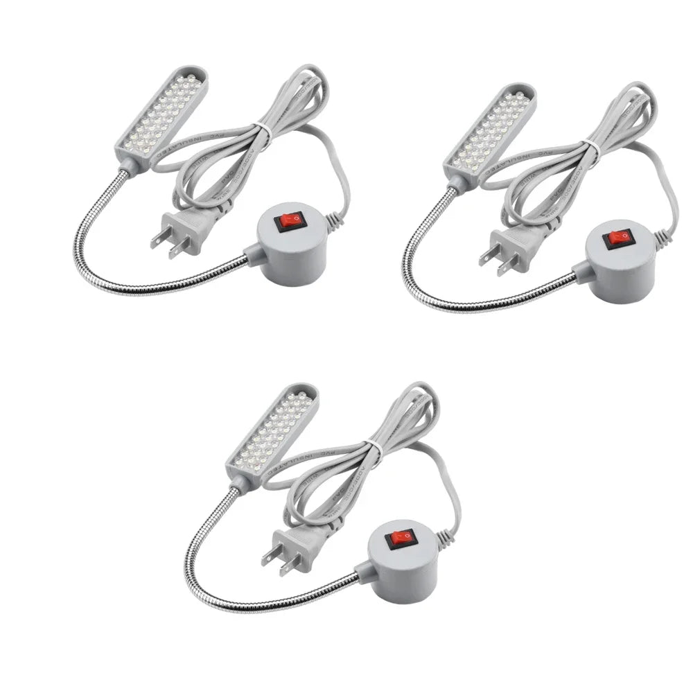 3-Pack LED Sewing Machine Lights – 360° Gooseneck, 110V/220V