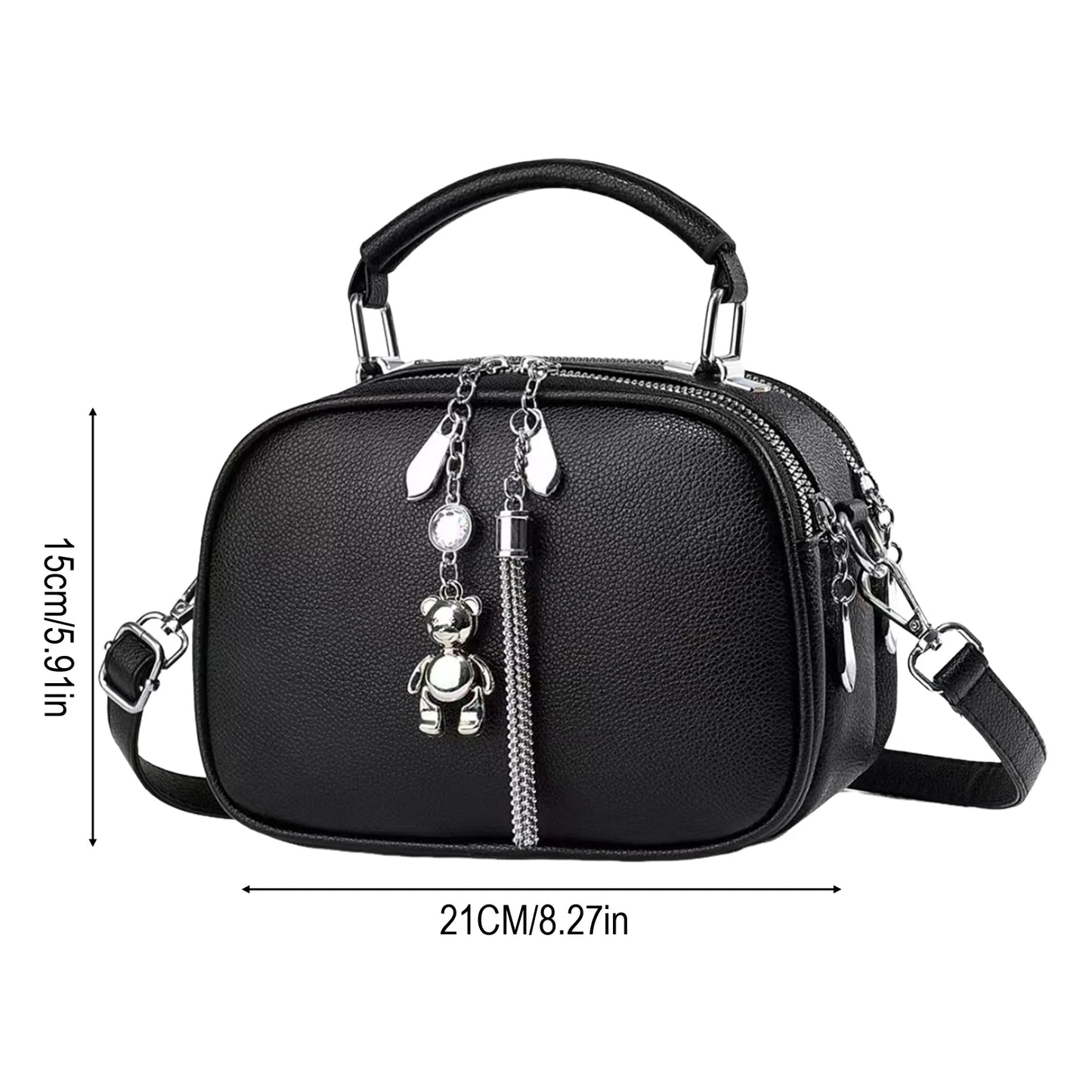 Women's Fringe Decor Small Round Bag Shoulder Crossbody Two-Way Fashion Design Synthetic Leather Peaceful Pleasures Health and Wellness
