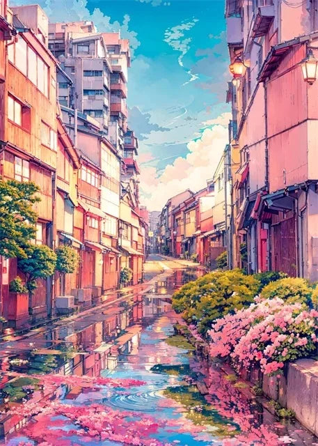Japanese Sakura Street Canvas Wall Art | Unframed Poster Print