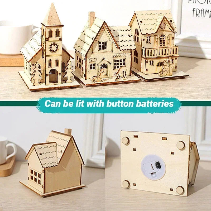 Christmas Decorations Glowing Log Cabin Snow House Xmas Tree Home Desktop Decor DIY Gifts Sets Window Ornaments Cute Wood Crafts Peaceful Pleasures Health and Wellness