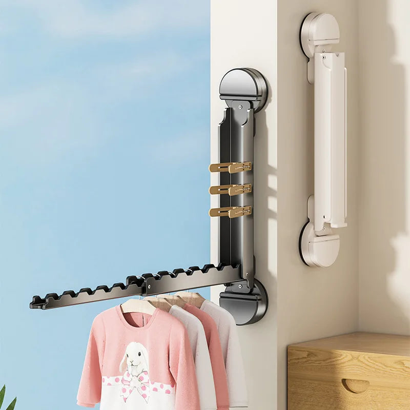 Hot Suction Cup Telescopic Clothes Drying Rack, Invisible Retractable Indoor Clothes Drying Rack, Bay Window Clothes Drying Rack Peaceful Pleasures Health and Wellness