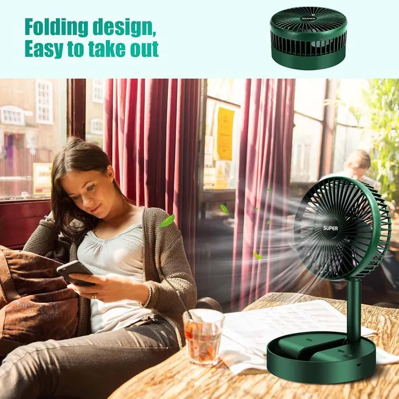 Rechargeable Electric Folding Fan Telescopic Small Fan Student Dormitory Office Desktop Mute Big Wind Camping Foldable Fan Peaceful Pleasures Health and Wellness