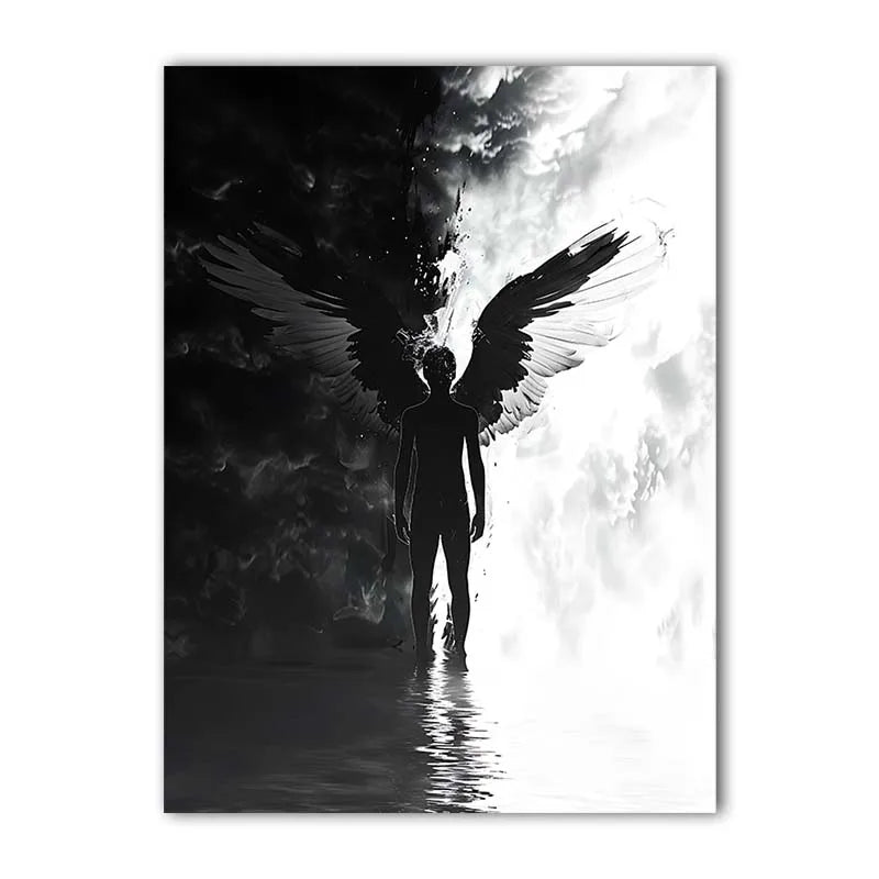 Black & White Dark Angel Canvas Wall Art | Modern Poster Print Canvas Wall Art Peaceful Pleasures Health and Wellness 04 50x70cm NoFrame China Mainland