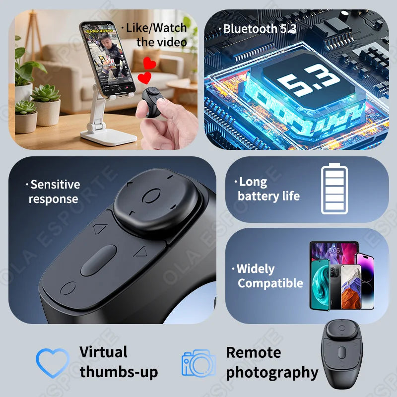 Bluetooth Ring Remote – Page Turner, Camera Shutter & Scroller