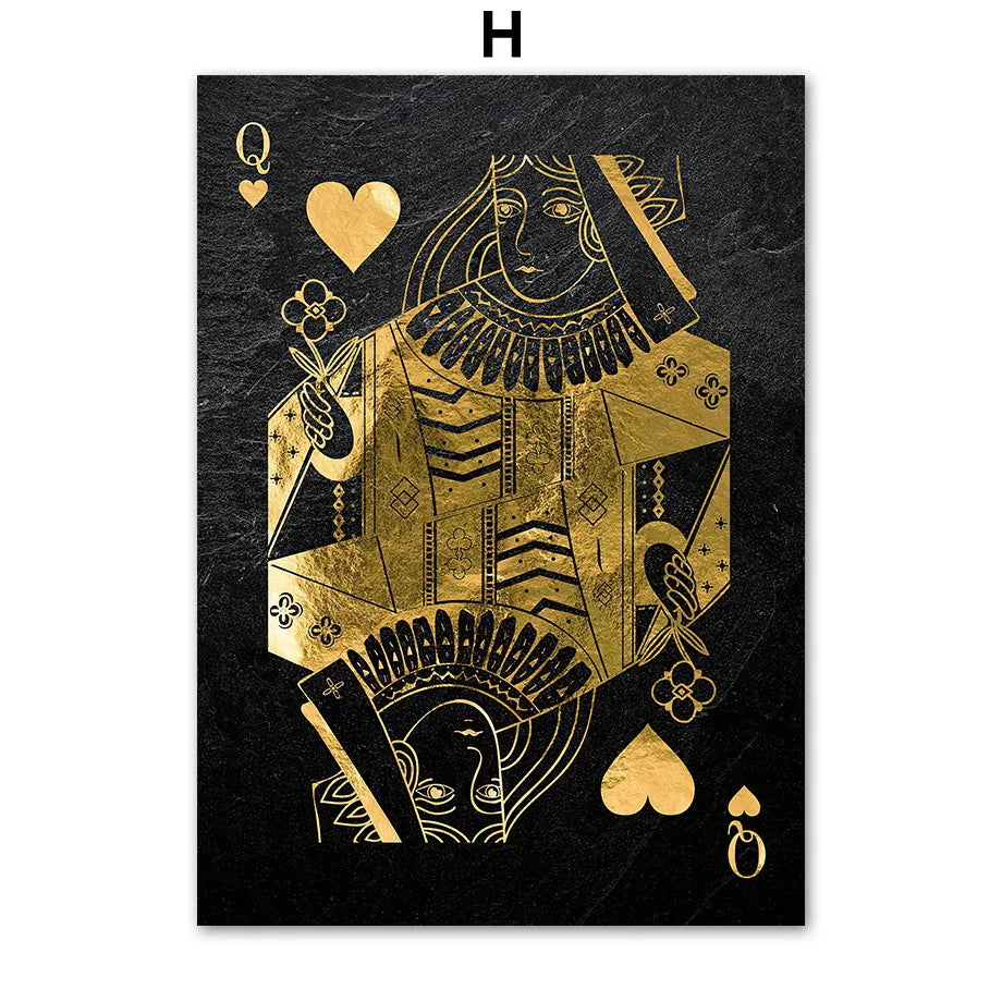 Golden Playing Cards Canvas Wall Art | Ace Spades Nordic Poster