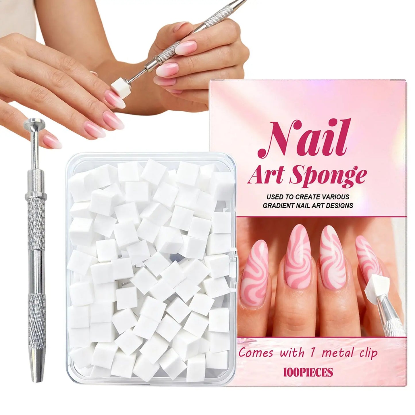100-Piece Nail Art Sponges with Grabbing Pen | Gradient Manicure