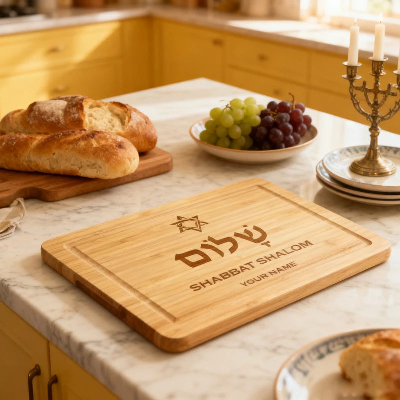Personalized Shabbat Shalom Engraved Wood Cutting Board | Star of David Engraved Cutting Board Peaceful Pleasures Health and Wellness