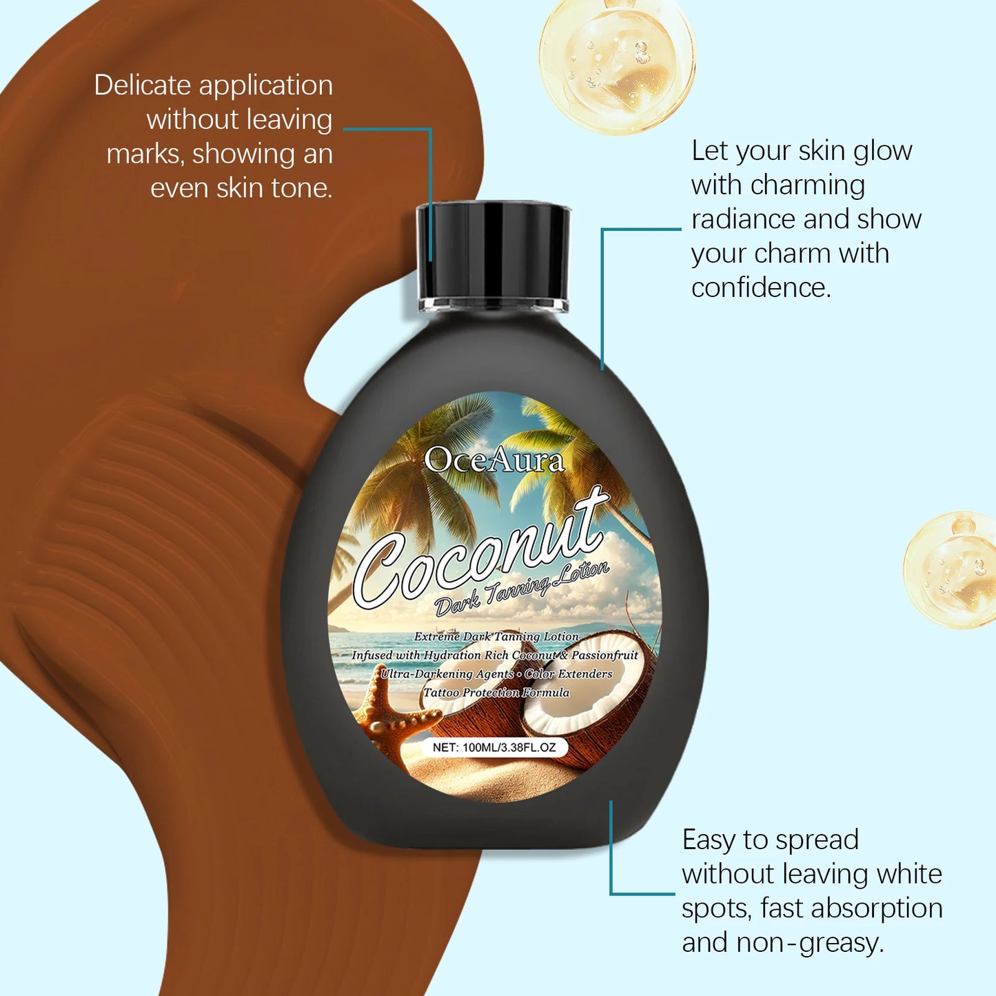 OceAura Coconut Tanning Lotion – Sunless Bronzer & Body Cream