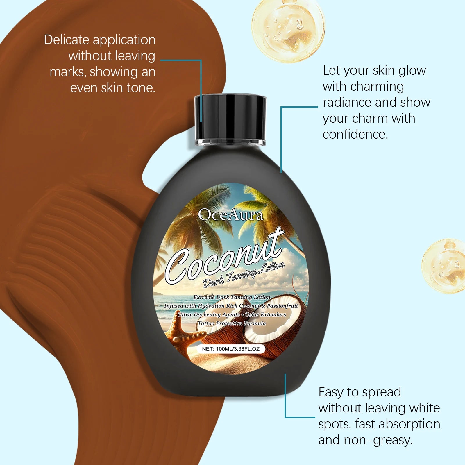 OceAura Coconut Tanning Lotion – Sunless Bronzer & Body Moisturizer Self Tanner Bronzer Peaceful Pleasures Health and Wellness