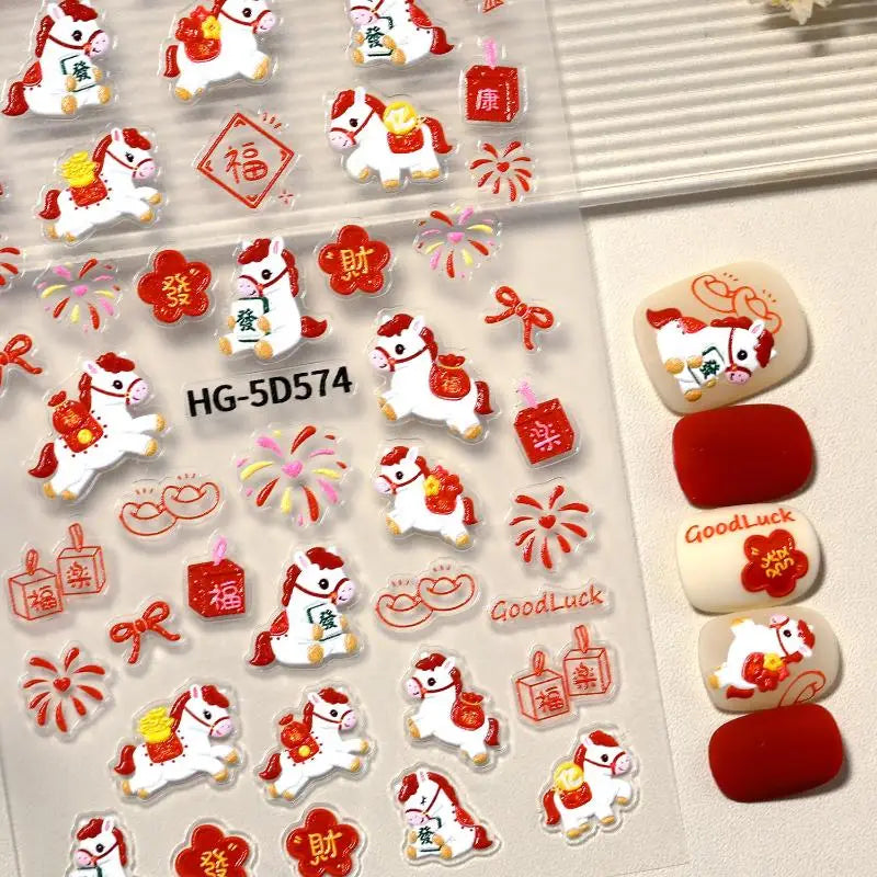 Cute Cartoon Pony Nail Stickers DIY Nail Stickers Nail Decorations Accessories Year Of The Horse Nail Appliques Art Sticker Peaceful Pleasures Health and Wellness