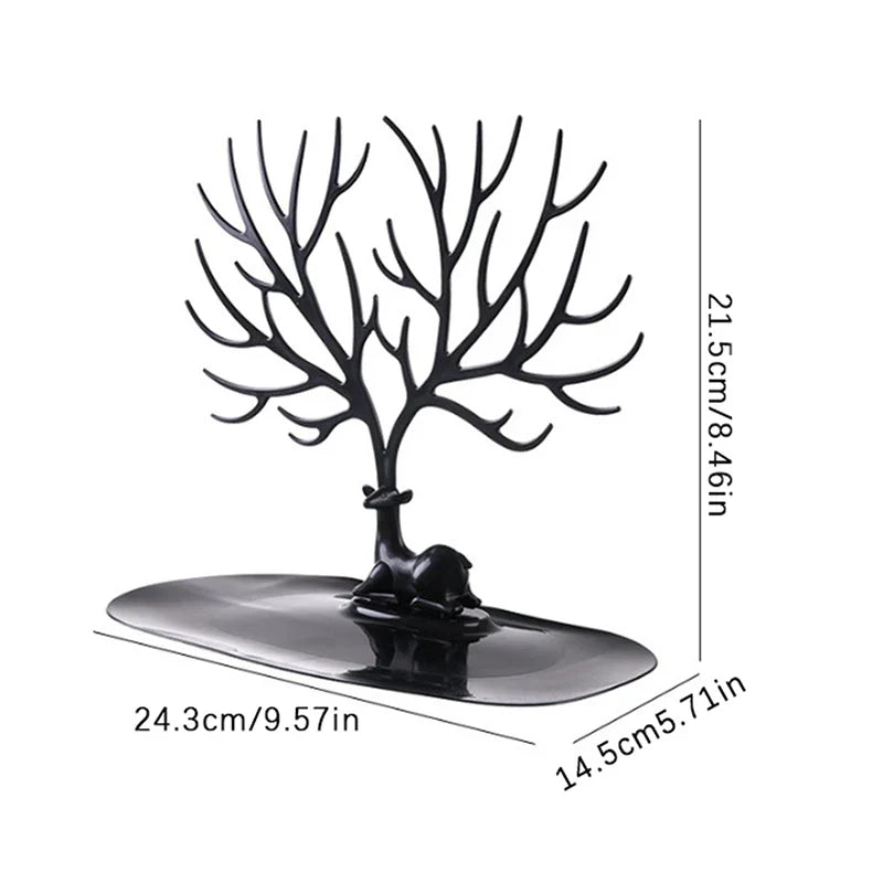 Reindeer Tree Jewelry Stand Organizer with Tray | Earrings & Necklaces