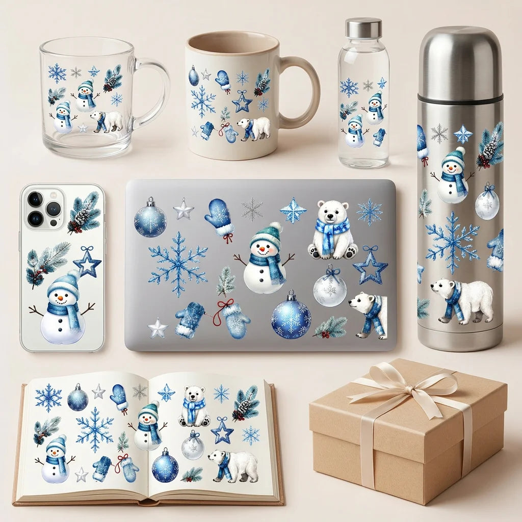23pcs Winter Christmas Watercolor Stickers – Snowflake Polar Bear
