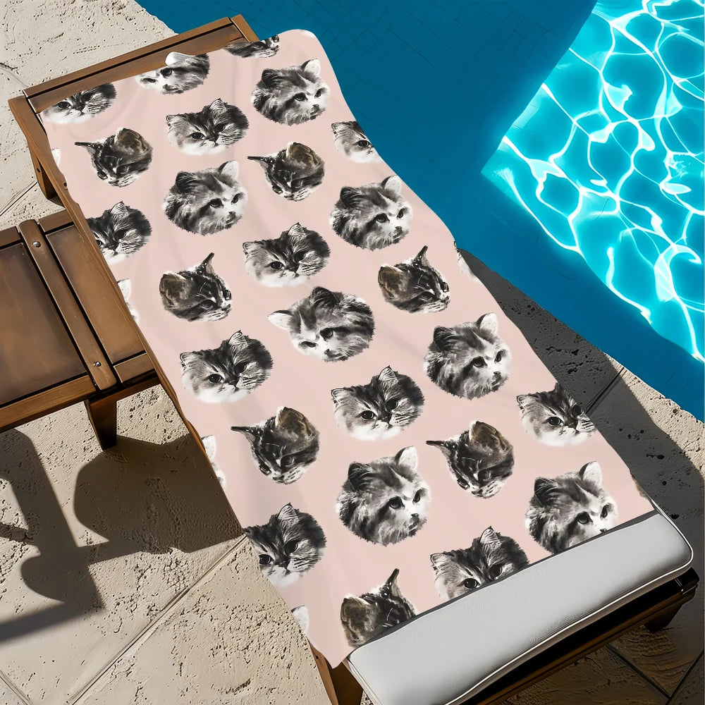 Funny Cartoon Cat Quick-Dry Beach Towel | Soft Pool & Travel Towel Beach Towel Peaceful Pleasures Health and Wellness z5 STJ150x260CM