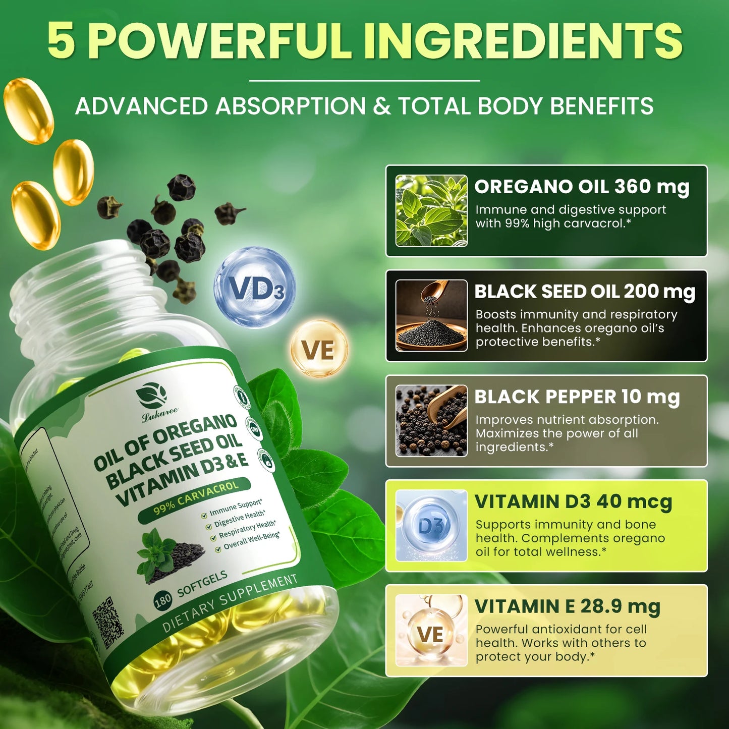 Organic Oregano Oil Capsules with Black Seed Oil – Immune & Gut Support Herbal Supplement Peaceful Pleasures Health and Wellness