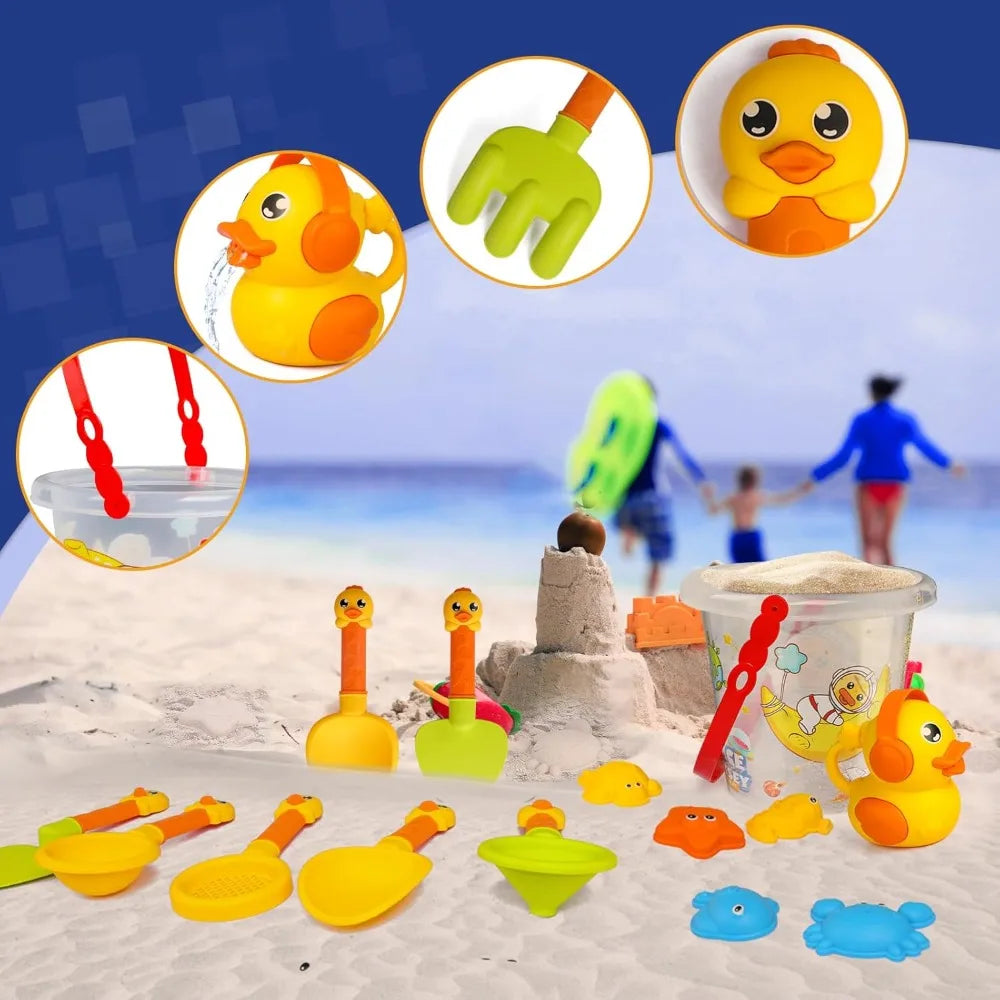 14-Piece Kids Duck Beach Sand Toy Set – Bucket, Shovel & Molds