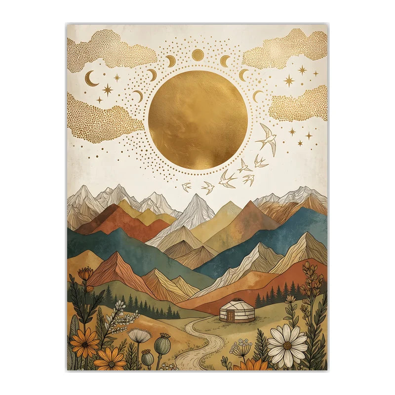 Boho Landscape Canvas Wall Art – Western Mountain Print Décor Canvas Wall Art Peaceful Pleasures Health and Wellness 08 30x40cm No Frame China Mainland