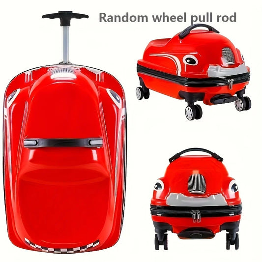 20-Inch Cartoon Car Kids' Pull-Along Suitcase with Spinner Wheels, 88.18LB Capacity, ABS PC Shell, Iron Handle, Zipper Closure Peaceful Pleasures Health and Wellness Red