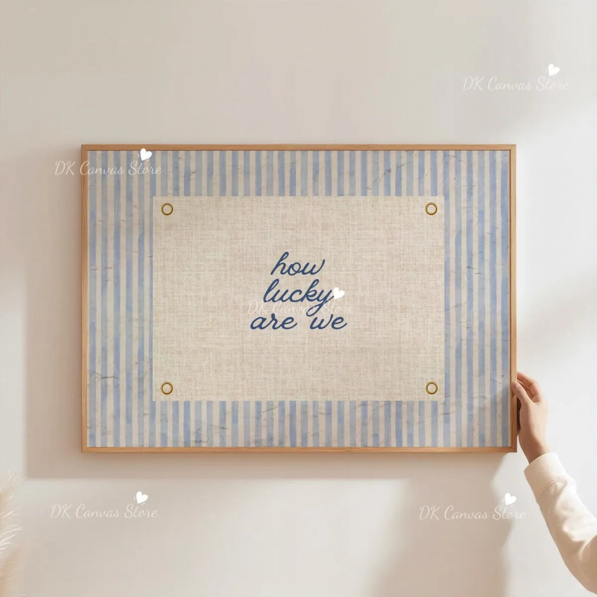 "How Lucky Are We" Quote Canvas Print Poster Modern Heart Stripe Art Prints Bedroom Living Room Wall Art Home Decor Poster Peaceful Pleasures Health and Wellness C 40x50cm