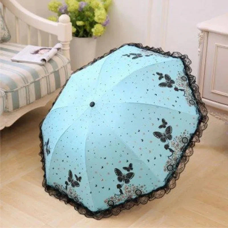 Butterfly Lace Triple Fold Windproof Sun & Rain Umbrella