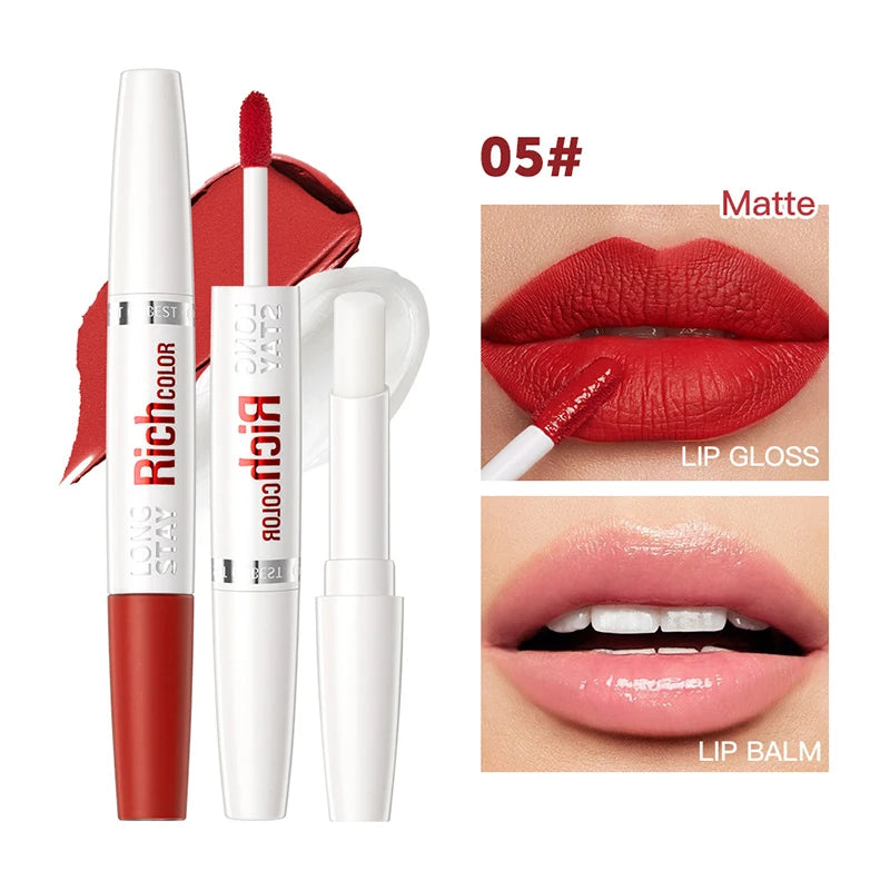 Double-ended Lip Glaze & Lip Balm Matte Misty Surface Non-stick Cup Non-fading Transparent Lip Gloss With Mirror Water Light Fee Peaceful Pleasures Health and Wellness Q2384-5