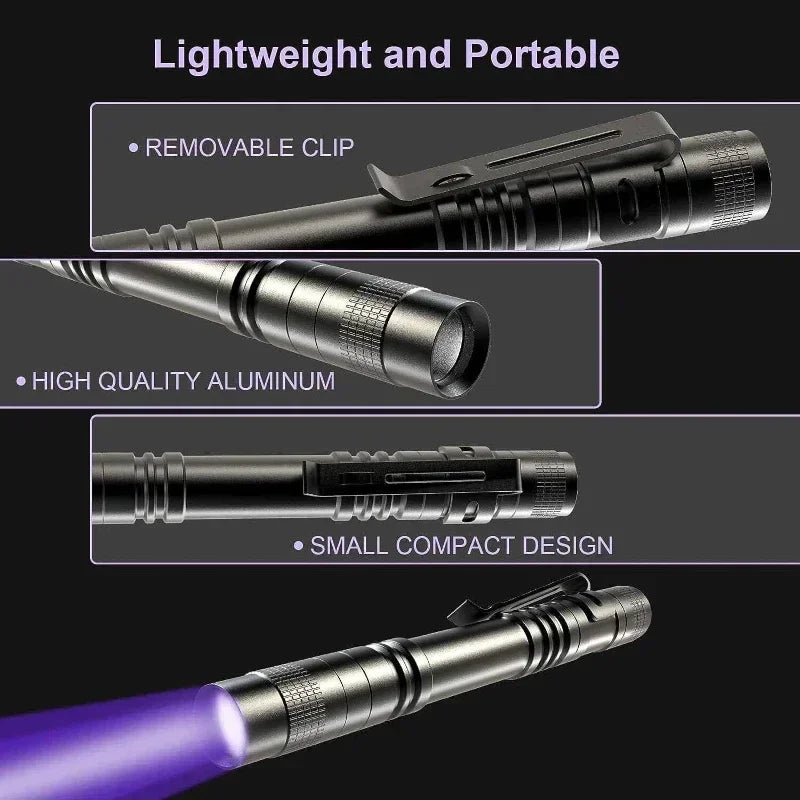395nm UV Flashlight Ultraviolet Torch with Pen Clip | AAA