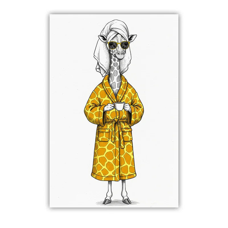 Animal Bathroom Wall Art, Nordic Funny Canvas Painting, Cute Bath Robe Animals Poster Print for Restroom Room Wall Decor Peaceful Pleasures Health and Wellness 05 50x70cm NoFrame China Mainland