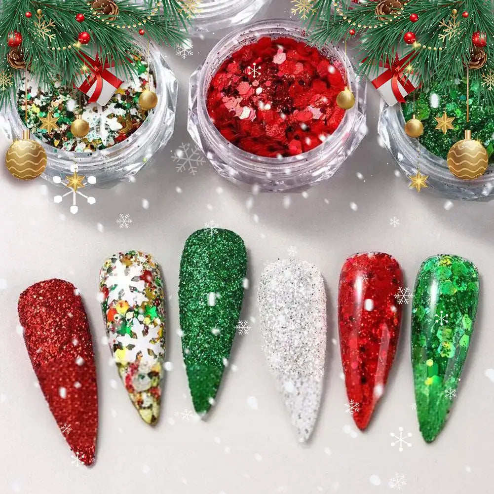 6color Christmas Snowflake Nail Glitter DIY Christmas Nail Glitter Set Snowflakes Sequins Bright Shine Multi-purpose Glitter Set Peaceful Pleasures Health and Wellness