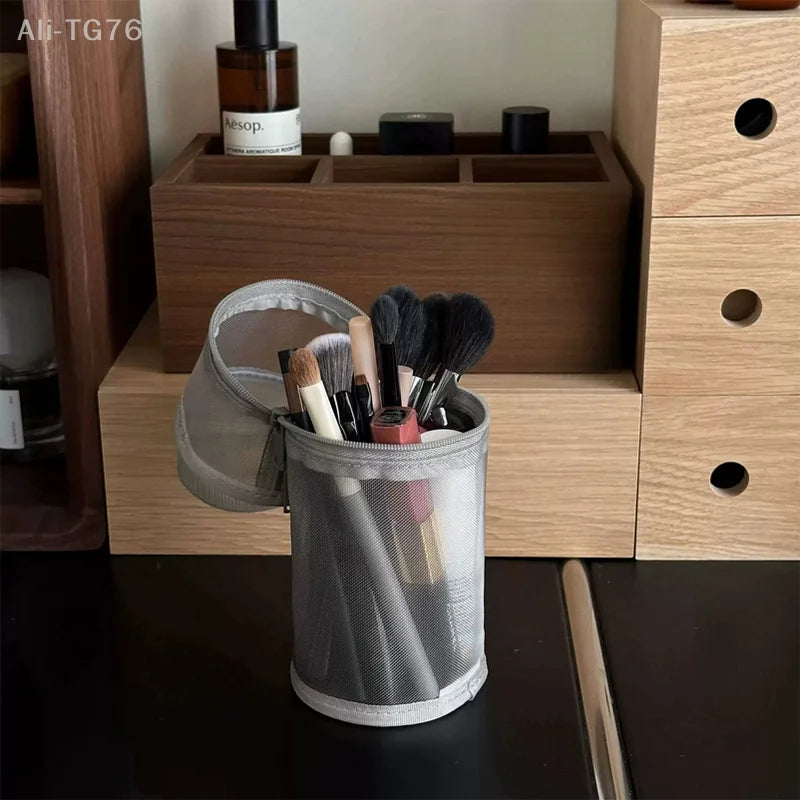Mesh Makeup Brush Bag – Travel Stand-Up Holder & Pouch