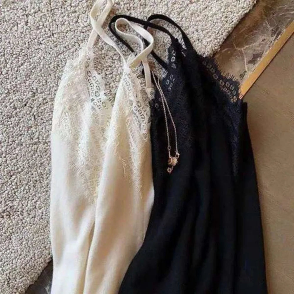 Women's Lace V-Neck Sleeveless Tank Top – Casual Summer Vest