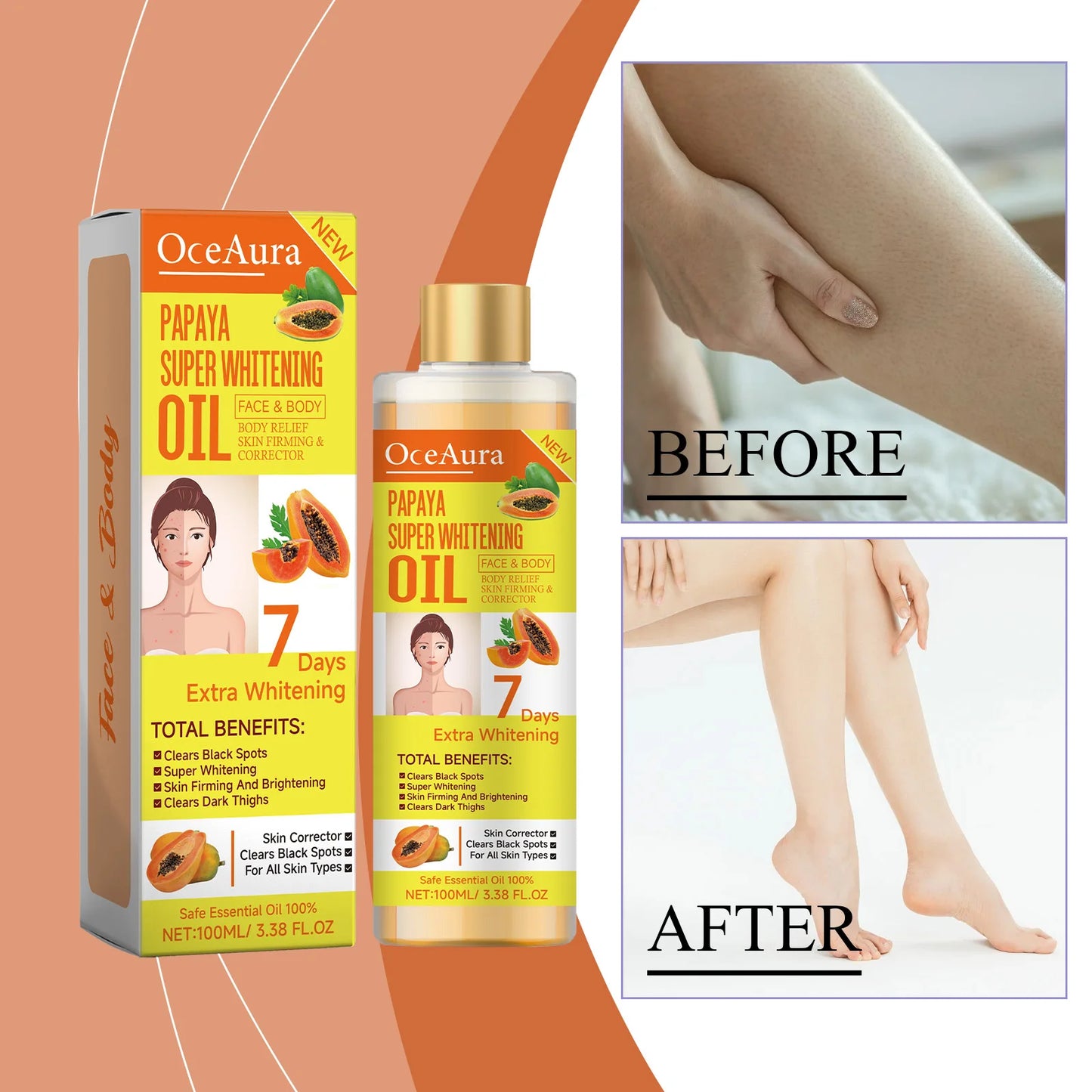 OCEAURA Papaya Whitening Face & Body Oil 3.38 oz | Moisturizer