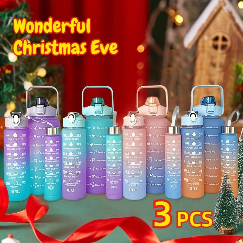 2L Motivational Sports Water Bottle with Time Marker & Straw