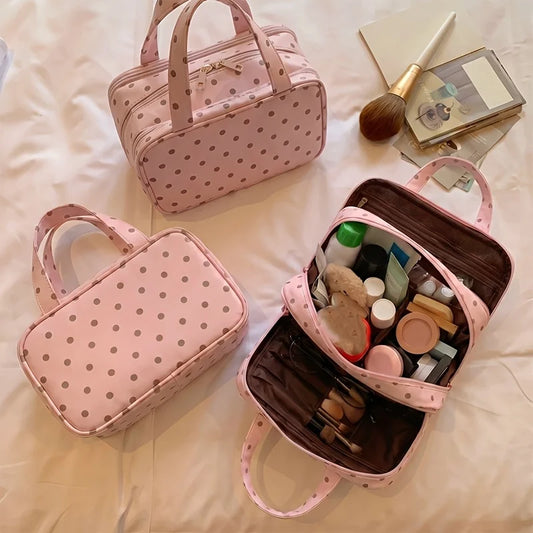 Polka Dot Makeup Bag | 3-Layer Travel Toiletry Organizer Travel Makeup Bag Peaceful Pleasures Health and Wellness