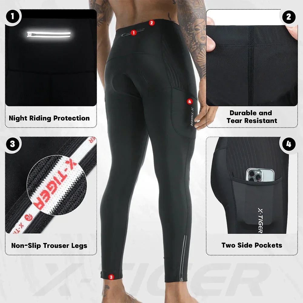 X-TIGER Men's 5D Gel Padded Cycling Tights with Leg Zippers