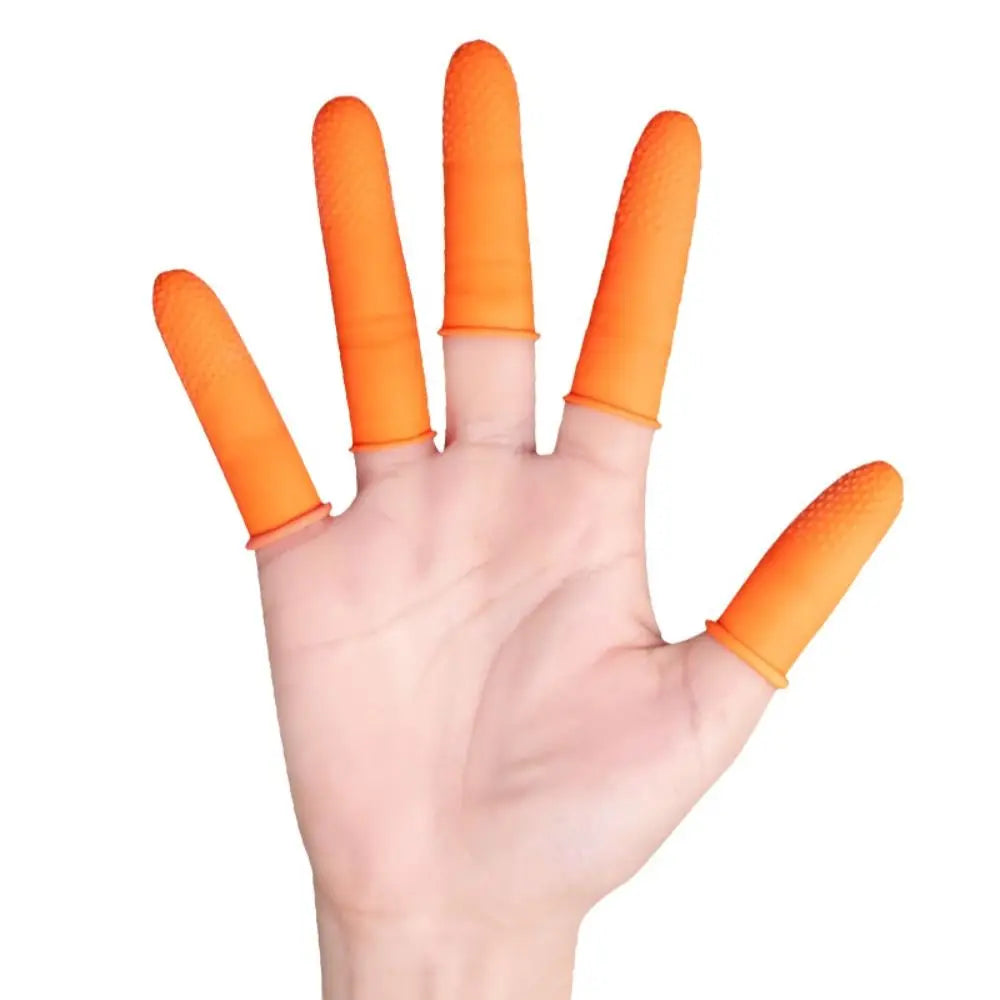 100pcs Wear Resistant Rubber Finger Cover Disposable Soft Latex Finger Cots Anti-Static Orange Fingertips Protector Peaceful Pleasures Health and Wellness