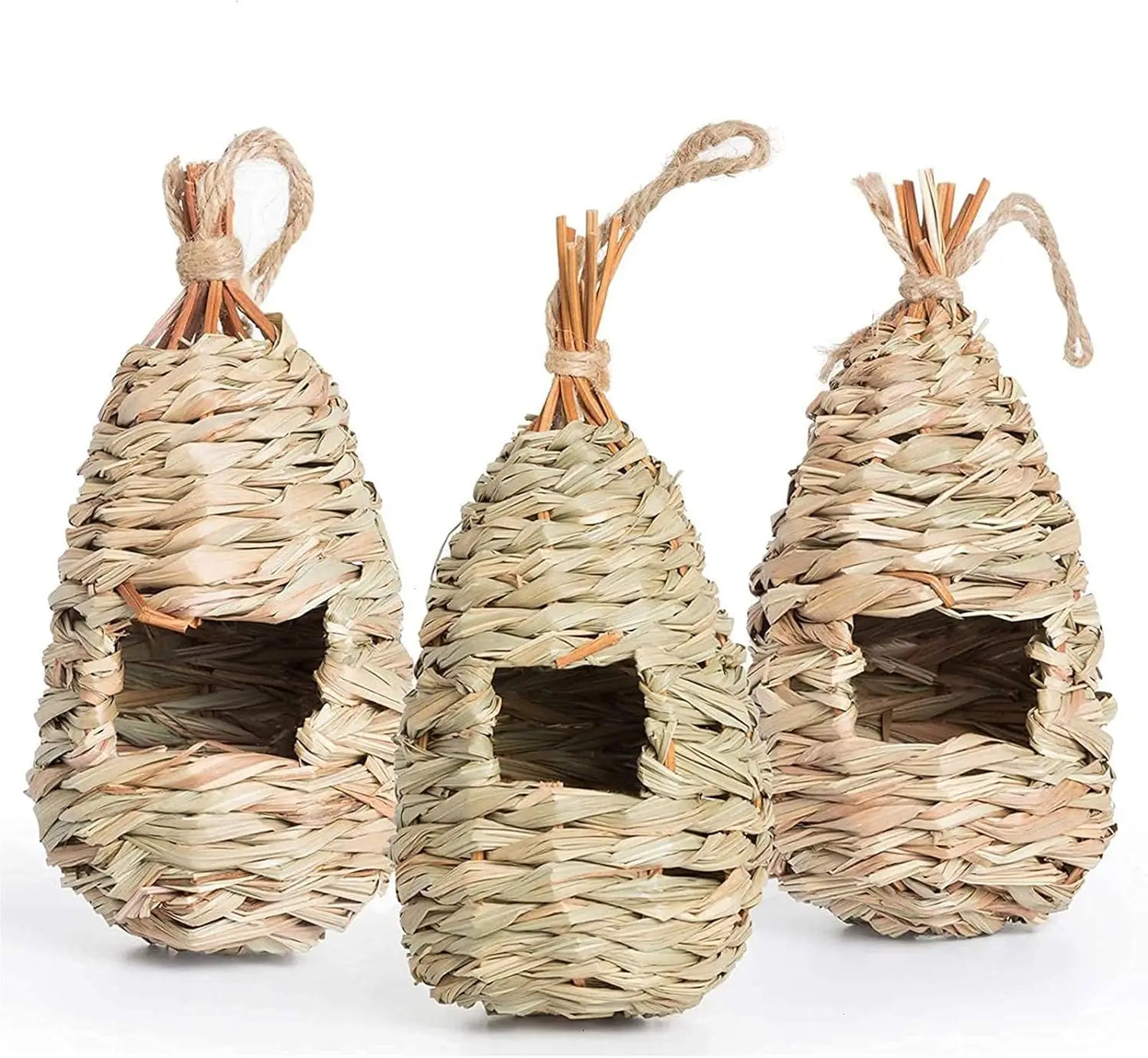 Hummingbird Houses for Outside Hanging, Natural Grass Hanging Bird Hut, Hand Woven Hummingbird Nest, Large Wren Finch Bird House Peaceful Pleasures Health and Wellness B 3pcs