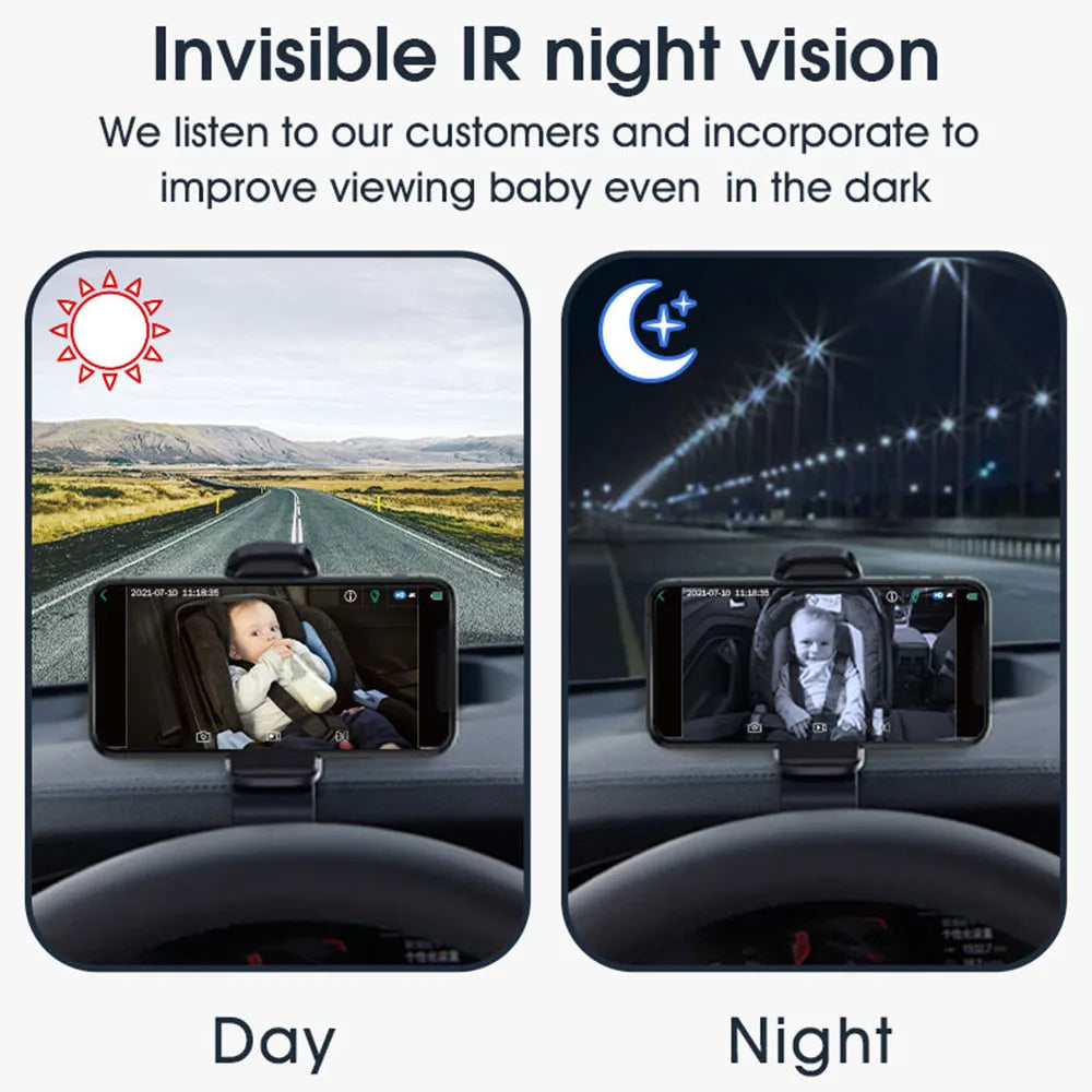 WiFi Baby Car Camera | 720P HD, 360° Night Vision, Rear Seat
