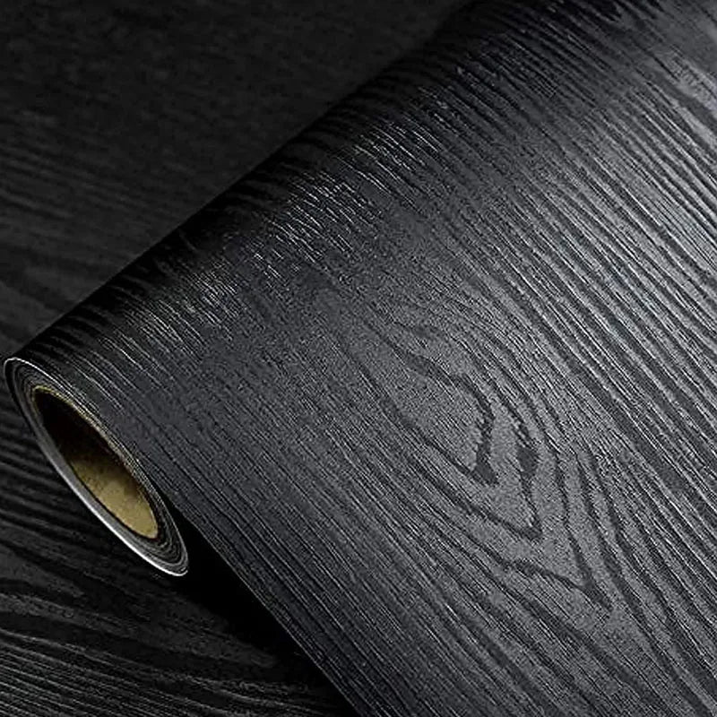 45cm Black Wood Grain Peel & Stick PVC Wallpaper | Waterproof