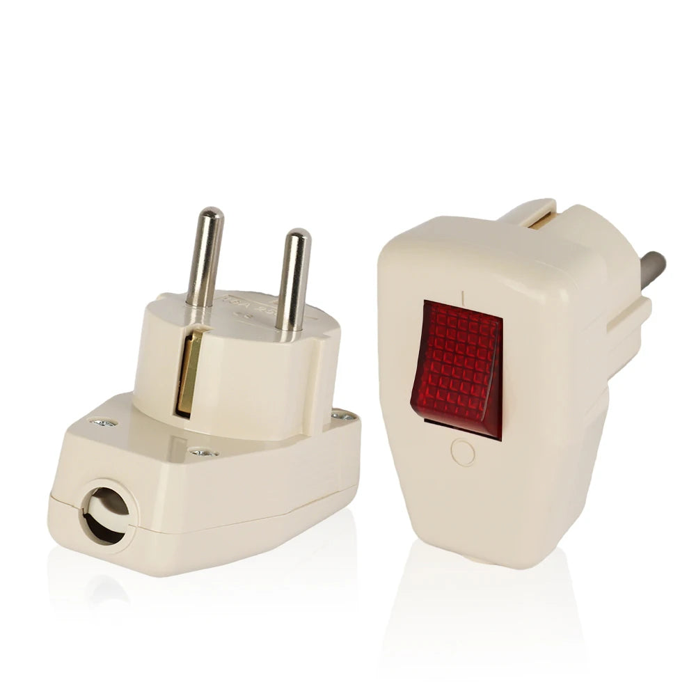 German Schuko EU Rewireable Plug ON/OFF Switch 250V 16A CEE 7/7