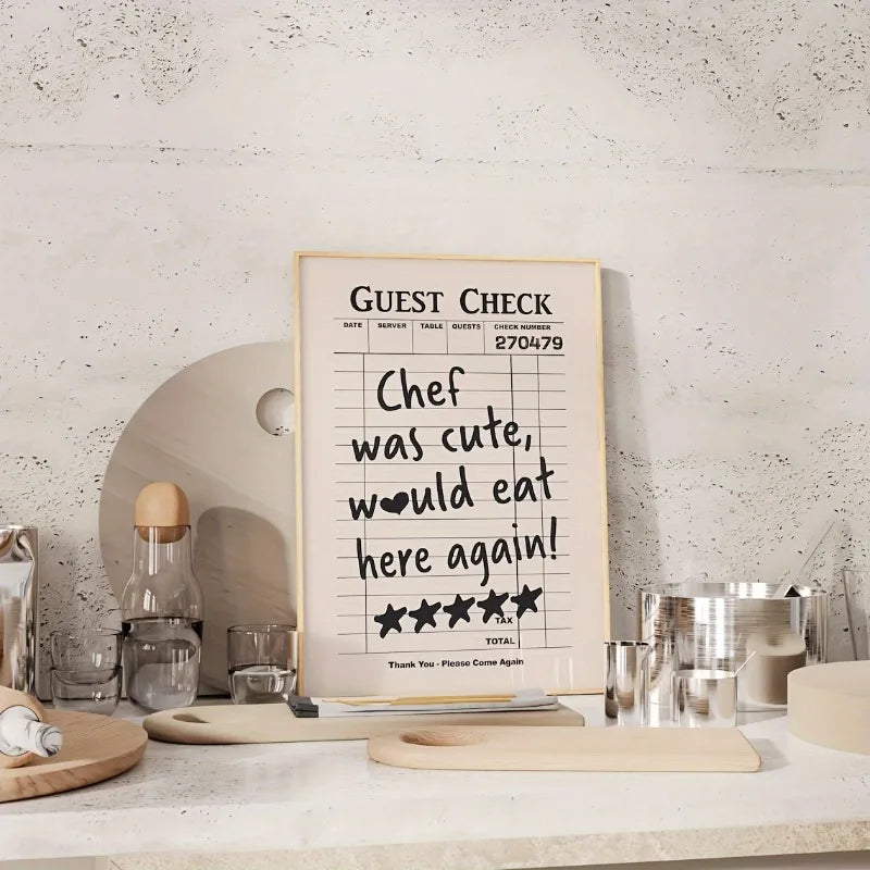1pc Chef Was Cute Would Eat Here Again Modern Kitchen Wall Art for Bedroom Wall Decor New Year Gifts Artwork Canvas No Framed Peaceful Pleasures Health and Wellness