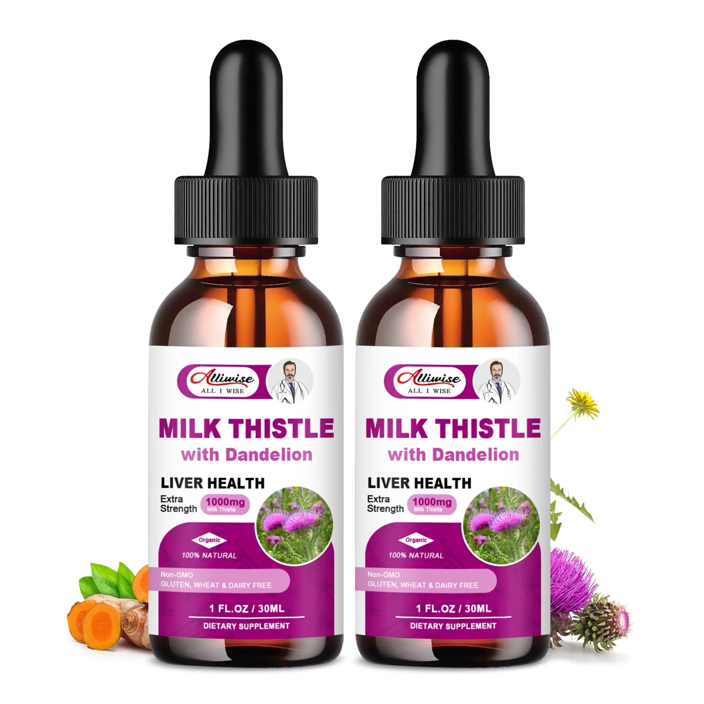 Liquid Milk Thistle Liver Support – Silymarin & Dandelion Peaceful Pleasures Health and Wellness 60ml 2 bottles United States