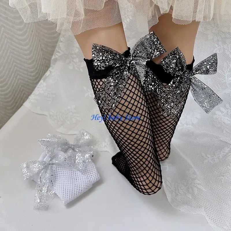 Toddler Girl Knee High Socks Glitter Bowknot | Ages 1–5