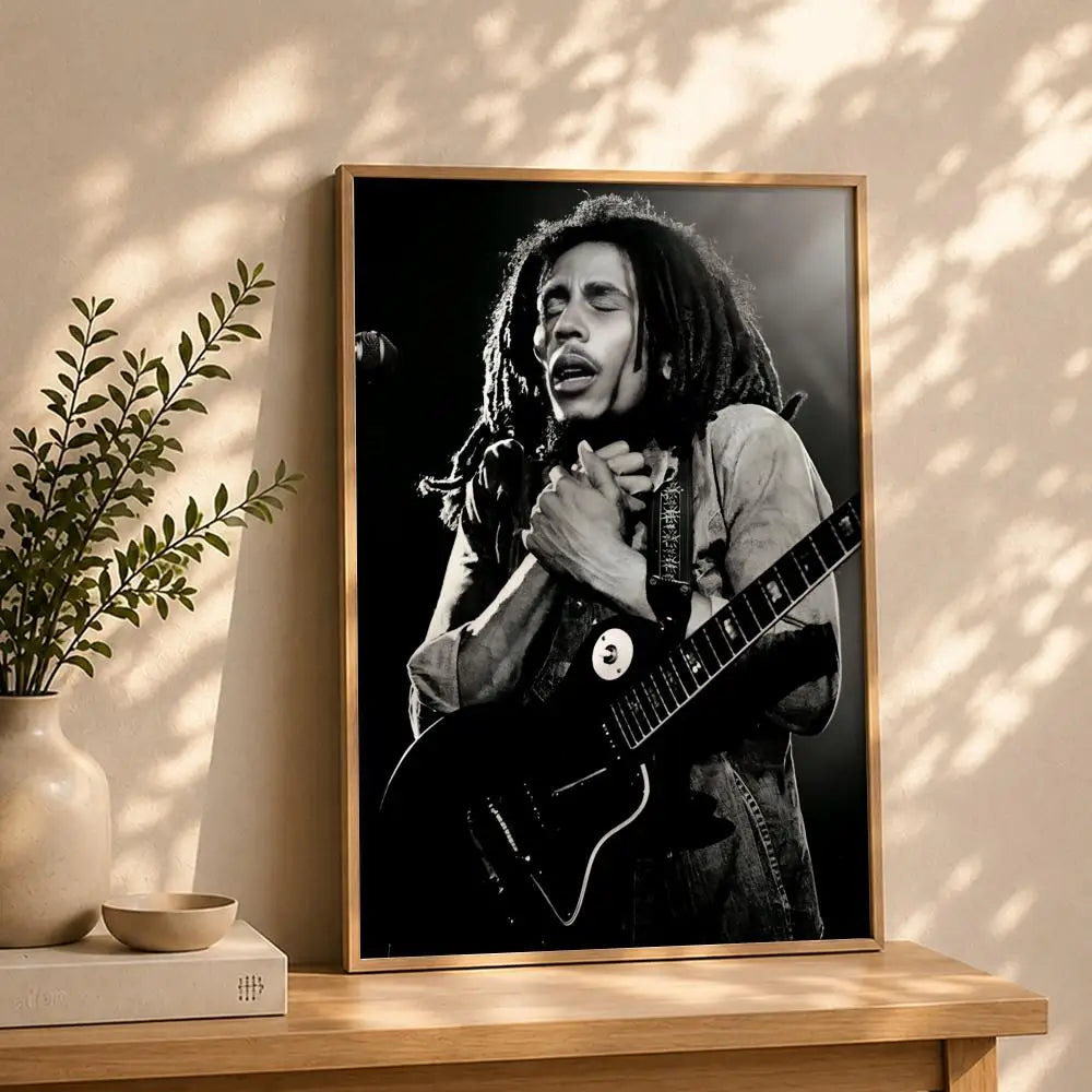 Bob Marley HD Self-Adhesive Waterproof Wall Poster | Home & Dorm Wall Art Poster Peaceful Pleasures Health and Wellness White10 15X20cmNoframe
