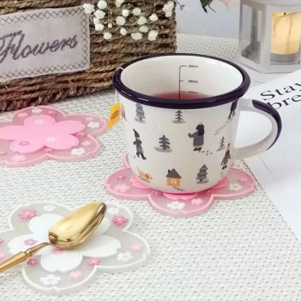 Kawaii Coasters Japanese Style Sakura Coffee Cup Coaster Sakura Insulated Table Mat Tea Milk Cup Home Decoration Drinkware Peaceful Pleasures Health and Wellness