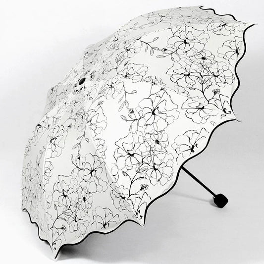 Rain Sunshine Dual-purpose Umbrella Anti UV Black Coating Hibiscus Peaceful Pleasures Health and Wellness Black