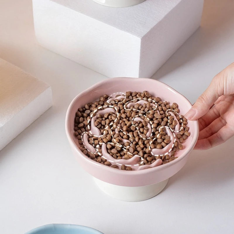 Ceramic Slow Food Bowl High Footed Cat Bowl Neck Protection Bowl Not Easy To Knock Over Dog Anti Choking Bowl Slow Food Bowl New Peaceful Pleasures Health and Wellness