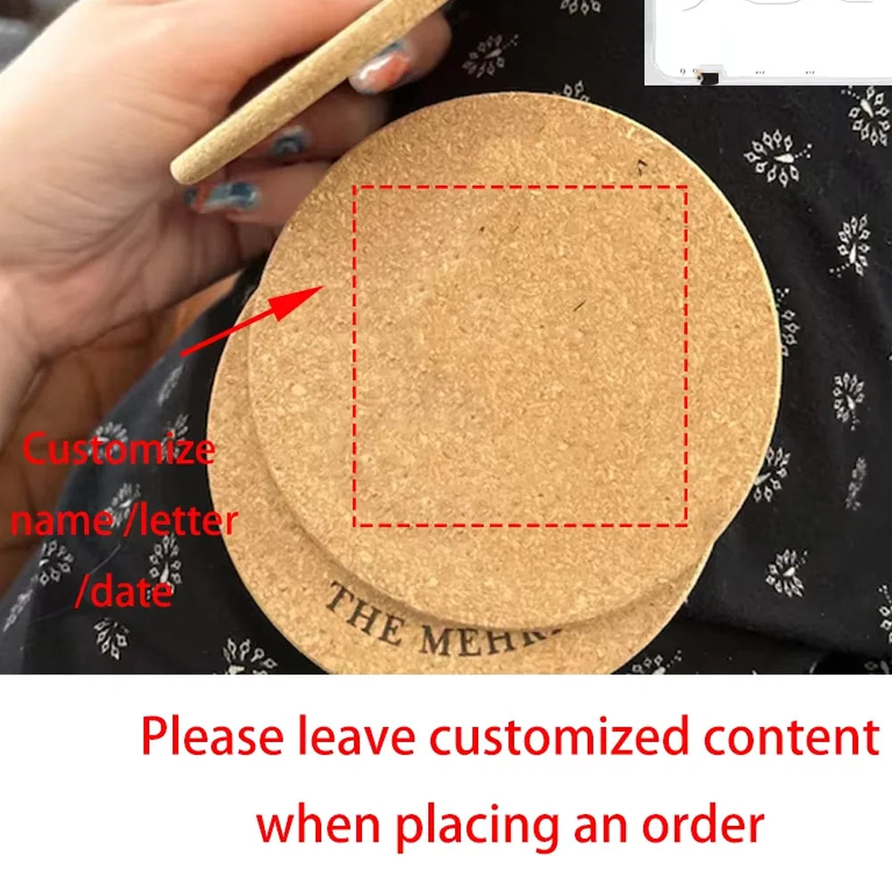 10-Pack Personalized Cork Coasters | Wedding Favors & Decor